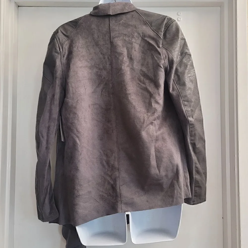 Blank NYC  Womens Faux Leather Cowl Neck Asymmetrical Zip lightweight jacket